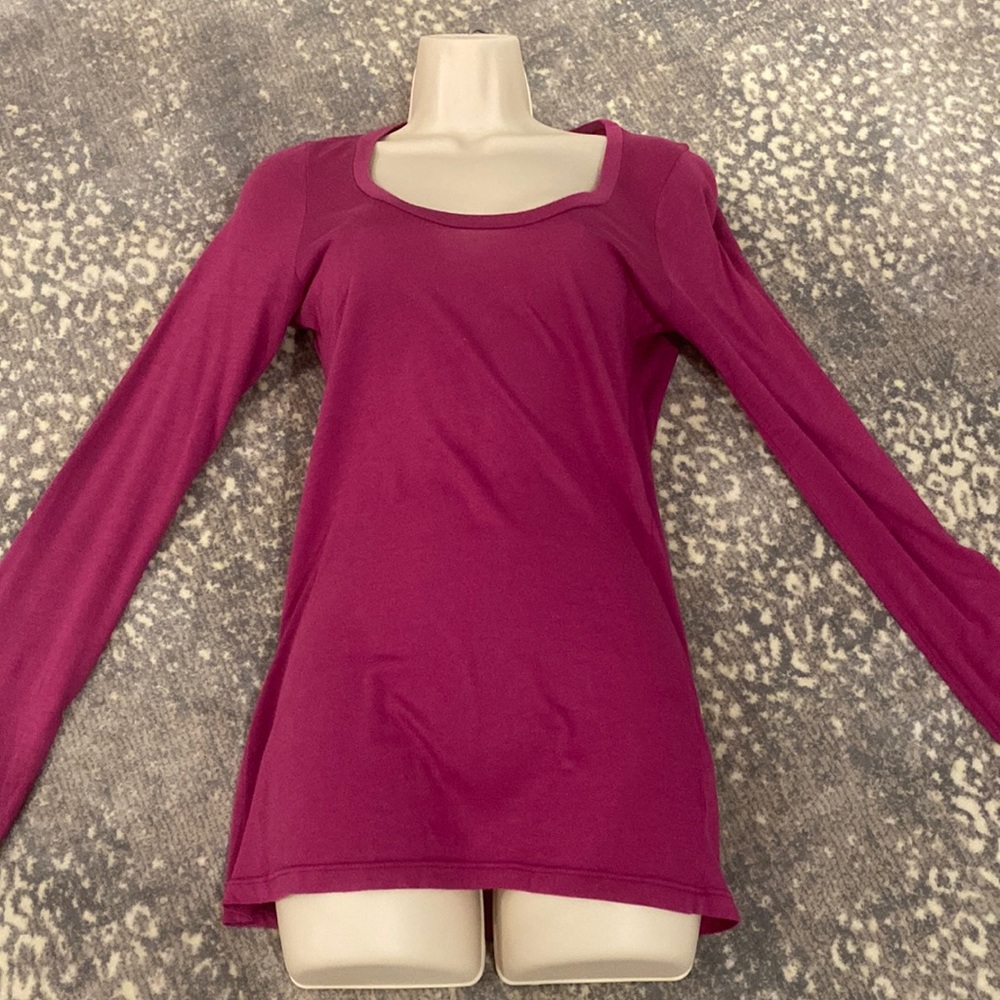 SPLENDID VERY SOFT LOW SCOOP NECK LONG SLEEVE T SHIRT DEEP PINK/ RASPBERRY